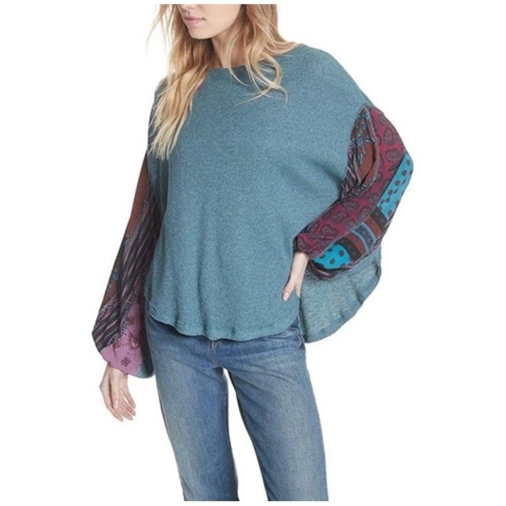 Free People Blossom Thermal Top Womens Silk Printed Dolman Sleeve Oversized - S